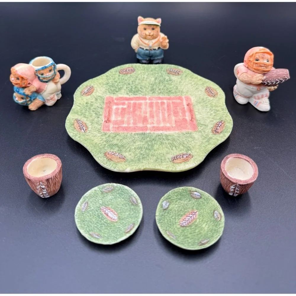 Football Cats Miniature Tea Set, Resin, Sports, 1994, Popular Imports